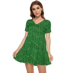 Crocodile Leather Green Tiered Short Sleeve Mini Dress by skindeep