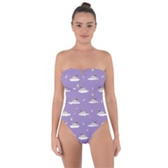 Pug Dog On A Cloud Tie Back One Piece Swimsuit by SychEva