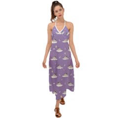 Pug Dog On A Cloud Halter Tie Back Dress  by SychEva