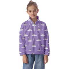 Pug Dog On A Cloud Kids  Half Zip Hoodie by SychEva