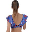 Blue 50s Plunge Frill Sleeve Bikini Top View2