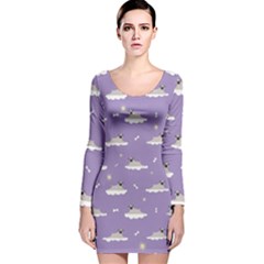 Cheerful Pugs Lie In The Clouds Long Sleeve Velvet Bodycon Dress by SychEva