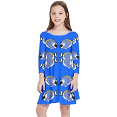 Powder Blue Tang Print Kids  Quarter Sleeve Skater Dress by Kritter