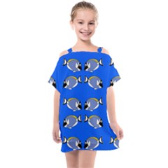 Powder Blue Tang Print Kids  One Piece Chiffon Dress by Kritter