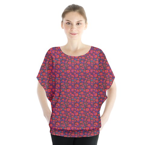 Pink Zoas Print Batwing Chiffon Blouse by Kritter