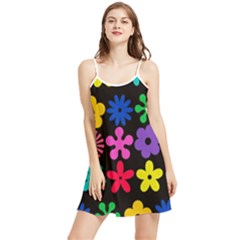 Colorful Flowers On A Black Background Pattern                                                        Summer Frill Dress