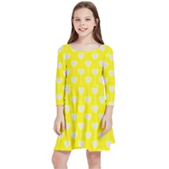 Purple Hearts On Yellow Background Kids  Quarter Sleeve Skater Dress by SychEva