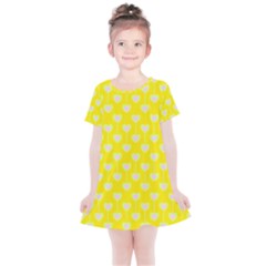 Purple Hearts On Yellow Background Kids  Simple Cotton Dress by SychEva