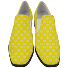 Purple Hearts On Yellow Background Women Slip On Heel Loafers by SychEva