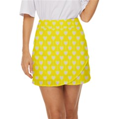 Purple Hearts On Yellow Background Mini Front Wrap Skirt by SychEva