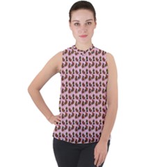 Cute Deer Pattern Pink Mock Neck Chiffon Sleeveless Top by snowwhitegirl