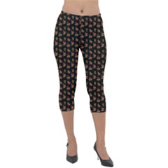 Cute Deer Pattern Black Lightweight Velour Capri Leggings  by snowwhitegirl