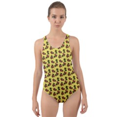 Cute Deer Pattern Yellow Cut-out Back One Piece Swimsuit by snowwhitegirl