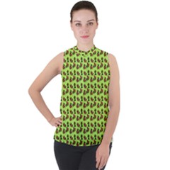 Cute Deer Pattern Green Mock Neck Chiffon Sleeveless Top by snowwhitegirl