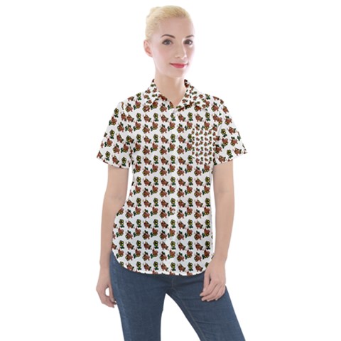 Cute Deer Pattern White Women s Short Sleeve Pocket Shirt by snowwhitegirl