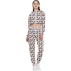 Cute Deer Pattern White Cropped Zip Up Lounge Set by snowwhitegirl