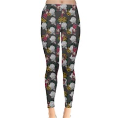 Vintage Floral And Goth Girl Grey Bg Leggings  by snowwhitegirl