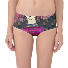 Floral Band Goth Girl Grey Bg Mid-waist Bikini Bottoms by snowwhitegirl