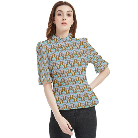 Girl Blue Frill Neck Blouse by snowwhitegirl