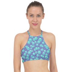 Blue Dandelions  Cute Plants Racer Front Bikini Top by SychEva