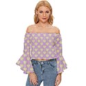 Yellow Hearts On A Light Purple Background Off Shoulder Flutter Bell Sleeve Top View1