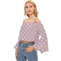 Yellow Hearts On A Light Purple Background Off Shoulder Flutter Bell Sleeve Top View2