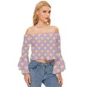 Yellow Hearts On A Light Purple Background Off Shoulder Flutter Bell Sleeve Top View3