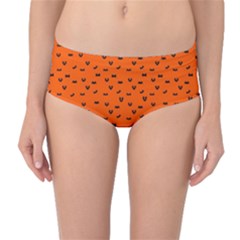 Halloween, Black Bats Pattern On Orange Mid-waist Bikini Bottoms by Casemiro