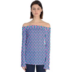 Blue Circles On Purple Background Geometric Ornament Off Shoulder Long Sleeve Top by SychEva