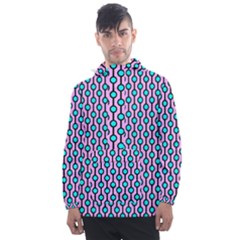 Blue Circles On Purple Background Geometric Ornament Men s Front Pocket Pullover Windbreaker by SychEva