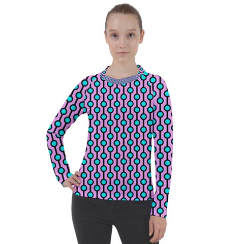 Blue Circles On Purple Background Geometric Ornament Women s Pique Long Sleeve Tee by SychEva