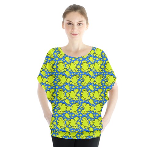 Yellow Tang School On Blue Sea Batwing Chiffon Blouse by SeaworthyClothing