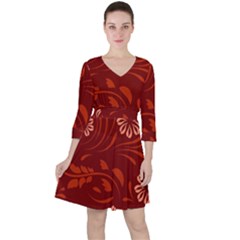 Folk Flowers Pattern Floral Surface Design Seamless Pattern Quarter Sleeve Ruffle Waist Dress