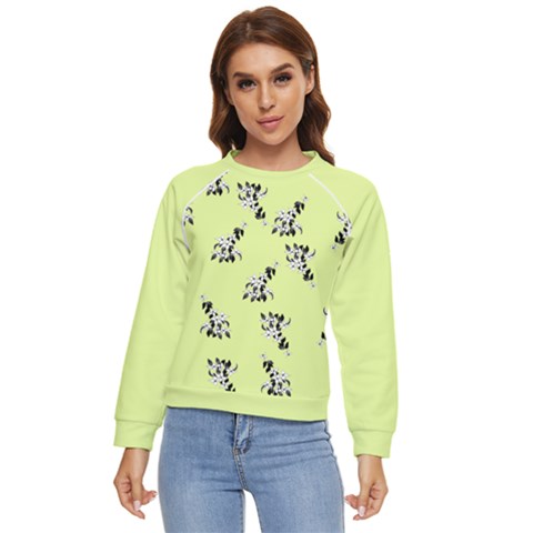 Black And White Vector Flowers At Canary Yellow Women s Long Sleeve Raglan Tee by Casemiro