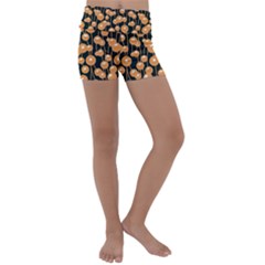 Orange Dandelions On A Dark Background Kids  Lightweight Velour Yoga Shorts by SychEva