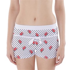 Red Vector Roses And Black Polka Dots Pattern Boyleg Bikini Wrap Bottoms by Casemiro