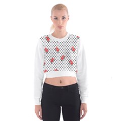 Red Vector Roses And Black Polka Dots Pattern Cropped Sweatshirt by Casemiro