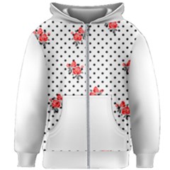 Red Vector Roses And Black Polka Dots Pattern Kids  Zipper Hoodie Without Drawstring by Casemiro