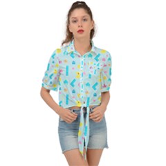 Arcade Dreams Blue  Tie Front Shirt  by thePastelAbomination