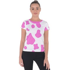 Pink Cow Spots, Large Version, Animal Fur Print In Pastel Colors Short Sleeve Sports Top  by Casemiro