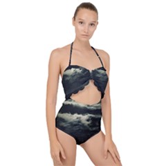 Dark Night Landscape Scene Scallop Top Cut Out Swimsuit by dflcprintsclothing