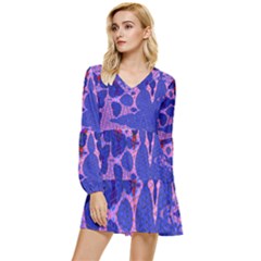 Abstract Geometric Tiered Long Sleeve Mini Dress