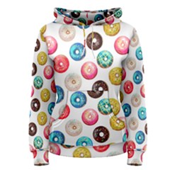 Delicious Multicolored Donuts On White Background Women s Pullover Hoodie by SychEva