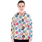 Delicious Multicolored Donuts On White Background Women s Zipper Hoodie