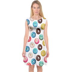 Delicious Multicolored Donuts On White Background Capsleeve Midi Dress by SychEva