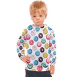 Delicious Multicolored Donuts On White Background Kids  Hooded Pullover