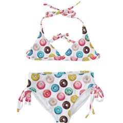 Delicious Multicolored Donuts On White Background Kids  Classic Bikini Set by SychEva