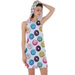 Delicious Multicolored Donuts On White Background Racer Back Hoodie Dress