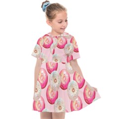 Pink And White Donuts Kids  Sailor Dress by SychEva