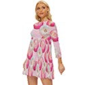 Pink And White Donuts Long Sleeve Babydoll Dress View2